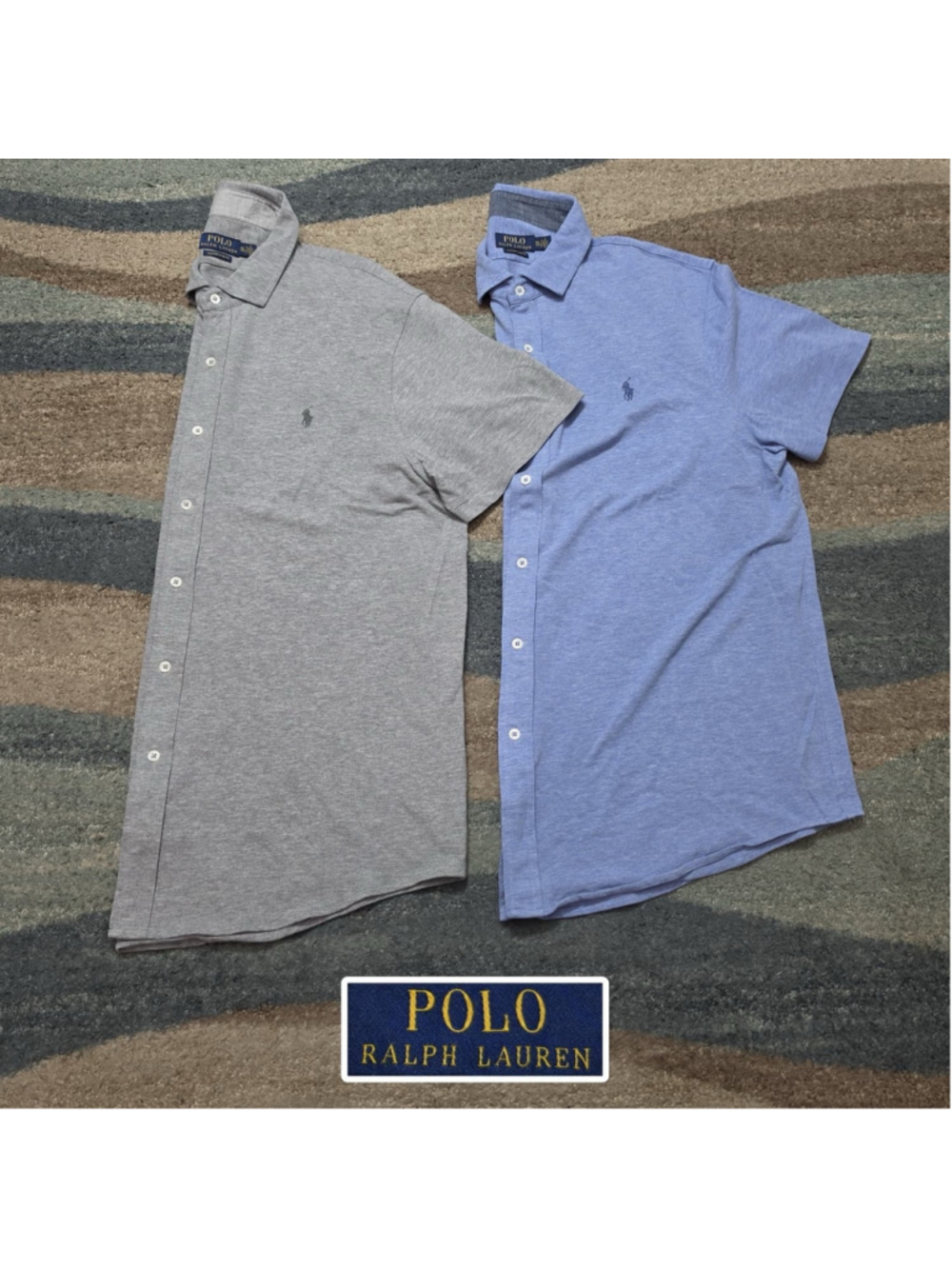 Polo Ralph Lauren Shirts Mens XXL Custom Slim Fit Gray Blue Pony Logo 2 Lot